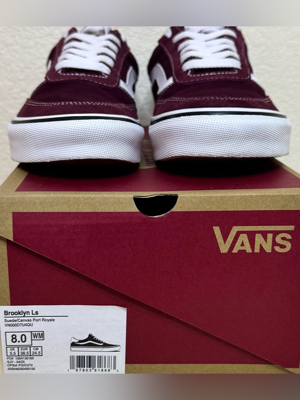 Vans Brooklyn LS Port Royale Burgundy Suede Canvas Sneakers Womens Size 8 - Picture 6 of 11